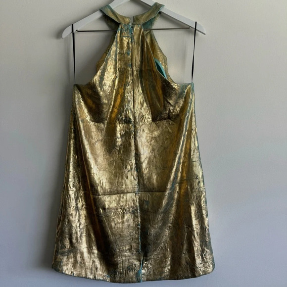 HALPERN Halter-neck Golden Foil Georgette Mini Dress size 38/4 - Picture 5 of 9